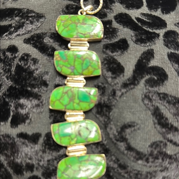 Green copper turquoise and sterling silver Stone Bracelet - Picture 2 of 5
